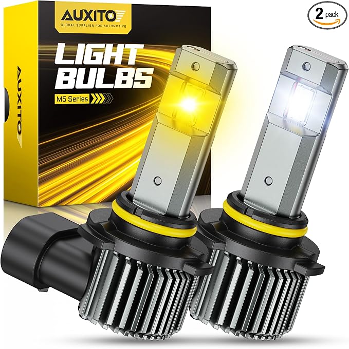 AUXITO 9006 HB4 LED Switchback Bulb, 6500K Cool White & 3000K Amber Yellow, 50000LM Brighter Ultra-Bright, Plug N Play, Long Lifespan, No Flicker, Fit For 99% Vehicles, 2PCS