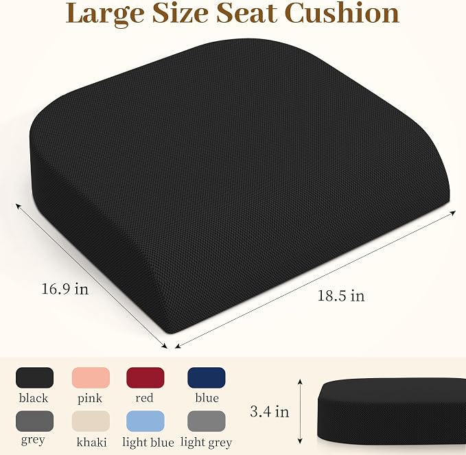 TranquilRelax XLarge Seat Cushion，Soft Foam Cushion for Long Sitting Hours on Office Chair, Home & Car, Non-Slip Chair Pad for Relieving Back & Sciatica & Hip & Coccyx Pain (Black)