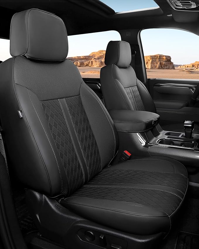 Custom Fit Seat Covers for 2019-2026 Sierra/Silverado 1500 CrewCab | Fits 2500/3500HD 2020-2026, with Rear Armrest/Seatback Storage, Faux leather, Waterproof, Scratch-resistant, Easy-clean