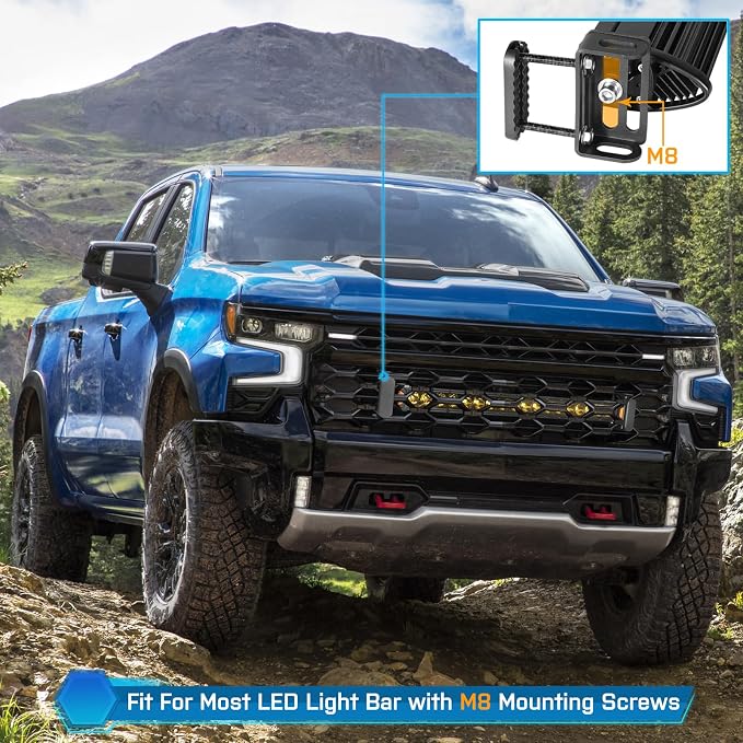 Light Bar Mounting Brackets, SWATOW INDUSTRIES 6-30 Inch Single/Double Row LED Light Bar Mounts for Front Hidden Behind Grille M6/M8 Side Mount Light Bar Brackets for Truck SUV F-150 Tacoma Ranger GMC