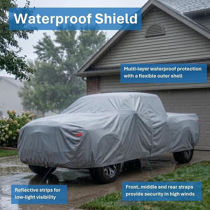EzyShade Multi-Layer Truck Cover Waterproof All Weather - See Vehicle Size-Chart - Full Outdoor Pickup Truck Covers for Ford F150 Colorado RAM - Sun UV Wind Rain Snow - Size T3 (See SizeChart)