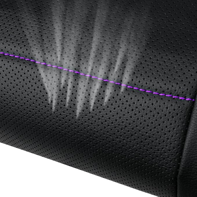 CAR PASS Piping PU Leather Car Seat Cover,Inside Zipper Design and Reserved Opening Holes Airbag Compatible,Universal FIT for Car, SUVs,Van,Trucks,Full Set, Black & Purple