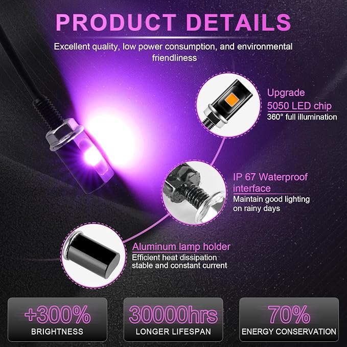 LivTee Super Bright License Plate Light, 12V License Tag Screw Bolt Accessories, Waterproof Black Aluminium Light Holder, Legal for Car Motorcycle Truck RV ATV Bike, Purple(2PCS)