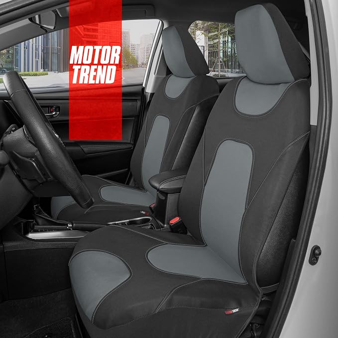 Motor Trend Waterproof Car Seat Covers Full Set – Black & Gray Seat Covers for Car Front & 60/40 Split Back Bench - Carseat Cover for Trucks, SUV - Universal Fit for Most Regular Size Vehicles