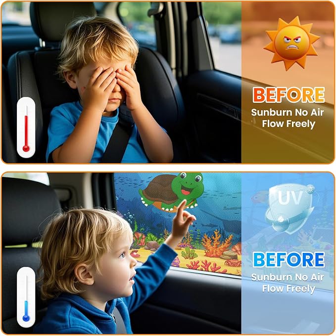 Car Window Shades(2 Pack)-Side Window Sun Shades, UV Protection Breathable Spandex Baby Window Covers, Universal Fit Most of Cars, Protect Privacy for Family-(27.2"x39.8"), Ocean Blue