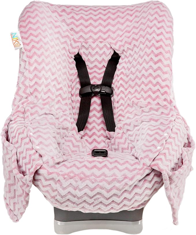 Niko Easy-Wash Children's Car Seat Cover & Liner - Minky - Pink Chevron - Perfect for Winter - Fits Most Toddler Car Seats - Universal Fit - Waterproof SEAT Bottom - Machine Wash and Dry