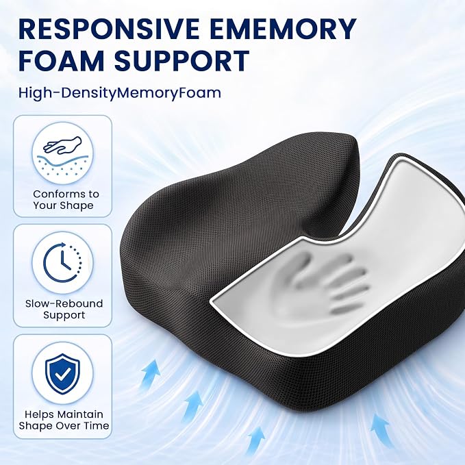 CJACSOC Seat Cushion, Extra Large Memory Foam Cushion for Office Chair Cushions, Ergonomic Cushions Pad Pillow for Pressure Relief Sciatica & Pain Relief for Long Sitting