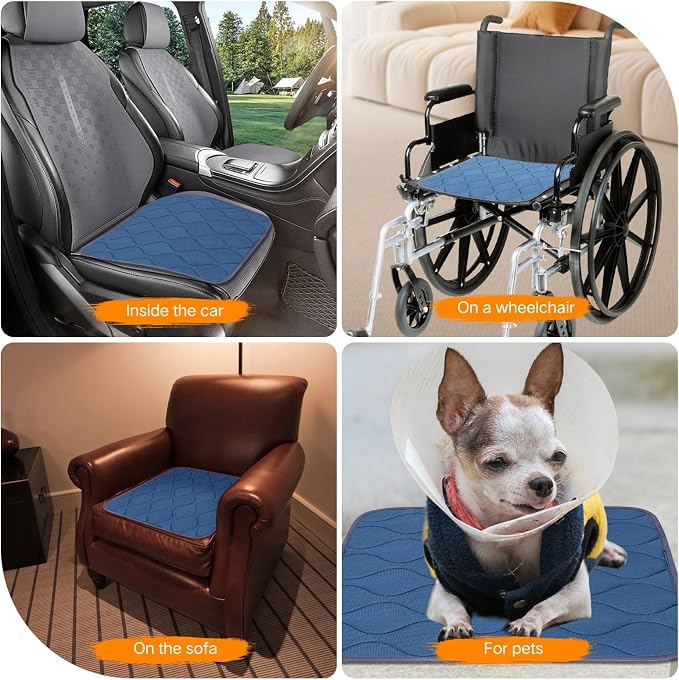 Waterproof Seat Protector Chair Pads for Incontinence（2 pcs Navy Blue 15.2"x17.7"）-Washable Protector Seat Cover, Non-Slip Absorbent Incontinence Pad for Wheelchair & Pet