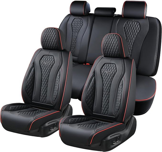 Coverado Automotive Seat Covers 5 Seats, Leather Seat Covers Fullset, Black Car Seat Covers, Luxury Car Seat Covers, Seat Cushion, Driver Seat Covers, Car Seat Protector Universal Fit Most Cars