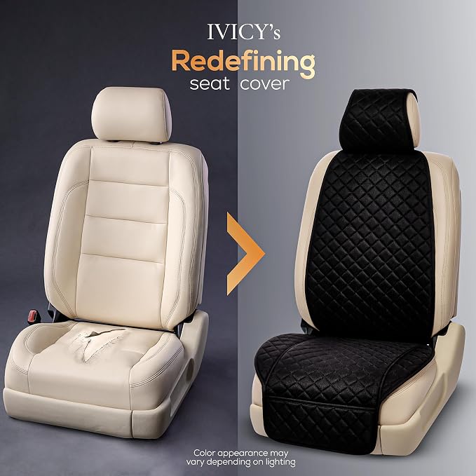 IVICY Faux Linen Front Car Seat Cover – Non-Slip Bucket Seat Protector for Most Cars, SUVs, Vans & Trucks – 1 Seat Cover, Machine Washable, Side-Airbag Friendly, Black