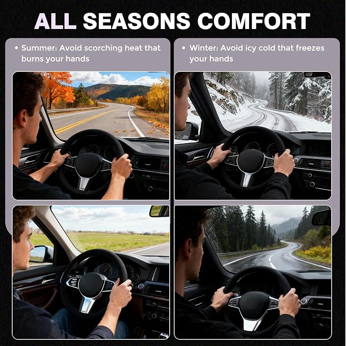 FLORICH Winter Steering Wheel Cover, Microfiber Suede Car Steering Wheel Covers with Anti-Slip Lining, Breathable Elastic Car Steering Wheel Protector Soft, Universal Standard Size 14-15 inch