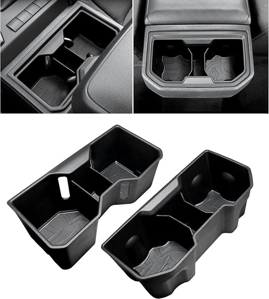 Center Console Cup Holder Inserts for 2026 2025 2024 Toyota Tacoma Accessories Middle Console & Rear Armrest Cup Holder TPE Non Slip Drink Holder Protector Organizer Black, 2PCS Set