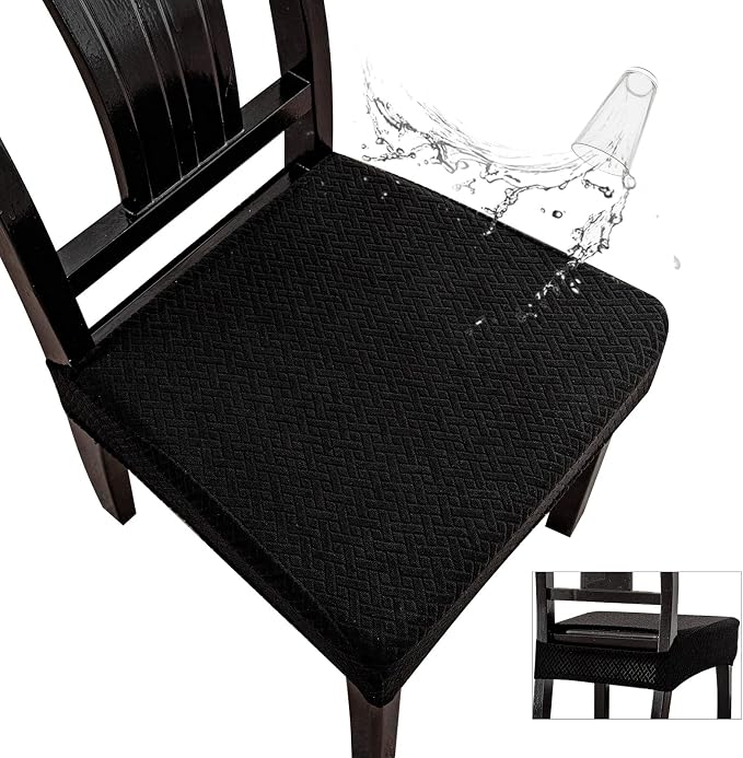Genina Waterproof Seat Covers for Dining Room Chair Covers Waterproof Dining Chair Covers (6 PCS-Rear-gapped, Black)