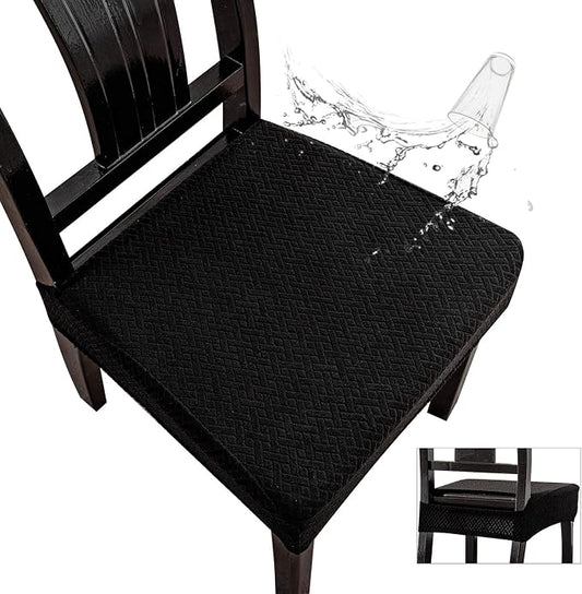Genina Waterproof Seat Covers for Dining Room Chair Covers Waterproof Dining Chair Covers (2 PCS-Rear-gapped, Black)