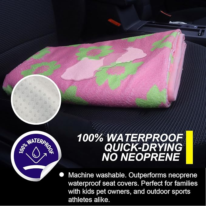 Back Seat Cover for Car Trucks Van SUV Jeep,Waterproof Rear Bench Towel Seat Covers for Dogs and Kids,Automotive Backseat Protector (Flower and Pink)