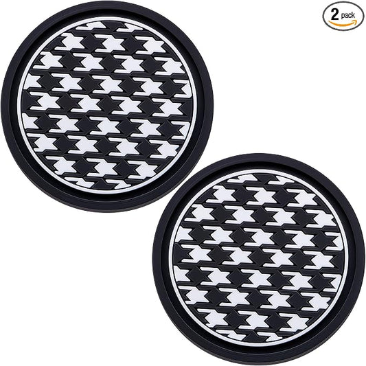 2.75 Inch Auto Cup Coaster 2 Pack – Non-Slip Car Drink Holder Mat, Universal Interior Accessories for Women & Girls, Fashionable Design (Houndstooth)