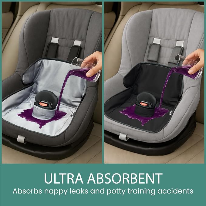 Lynmark® 2x Potty Training Car Seat Protector for Child Car Seat- Waterproof Soft Car Seat Piddle Pads for Toddlers, Baby- Travel-Friendly Washable Liner for Spills, Nappy Leak, Accident- Grey & Black