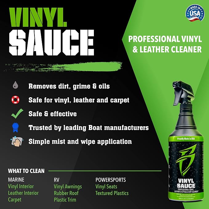 Bling Sauce Boat Essentials Cleaning & Detailing Kit, 4-Pack, 20 oz Each | Four marine care sprays tackle hard water spots, vinyl, interiors and fast wax shine in one compact detailing bundle