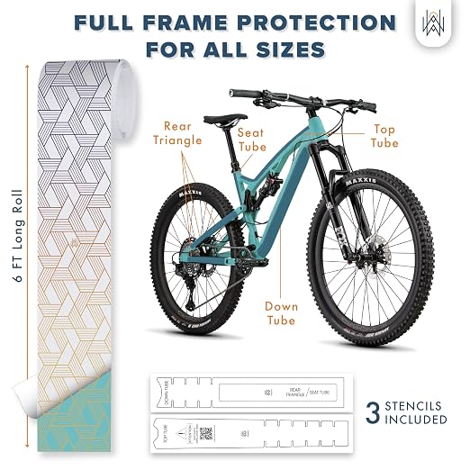 Bike Frame Protection Tape- High Impact Clear Vinyl Wrap Includes Tool (4”x72) Bicycle Frame Protector, Mountain Bike Frame Guard Chainstay Protector (Art Deco)