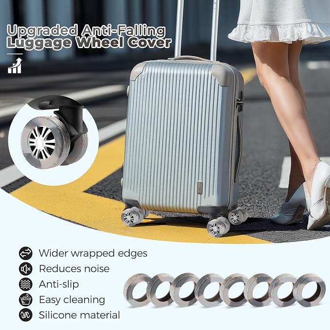 8Pcs Luggage Wheel Covers, Travel Accessories (Gradient Slate Grey) | Wear-resistant & anti-noise silicone covers. Fits 2-2.4" wheels. Protects suitcase wheels. Travel essential for suitcases