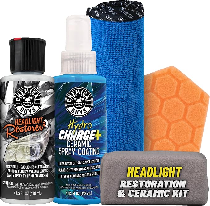 Chemical Guys Headlight Restoration and Ceramic Protection Kit | For yellowed and oxidized headlights, complete DIY system, DIY system to restore clarity and add ceramic protection