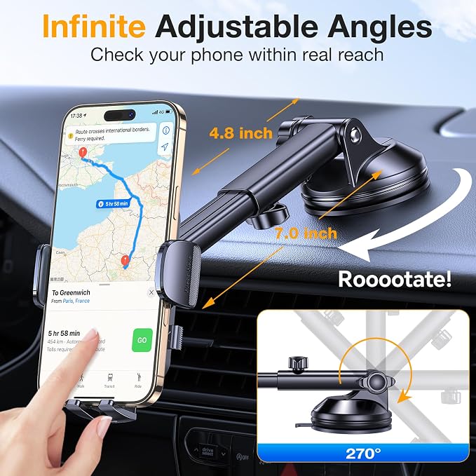 Phone Holders for Your Car Phone Holder Mount【Super Suction】Cell Phone Holder for Car Accessories for Women Men【360° Adjustable】Suction Phone Mount for Car, Shower, Mirror, Window for iPhone Samsung
