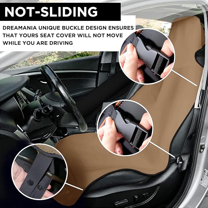 Waterproof Seat Cover, 2pcs Upgraded Sweat Carseat Protector, Perfect for Universal Anti-Slip Car Truck SUV Seat, Ideal for Surfing Yoga Gym Workout, Khaki