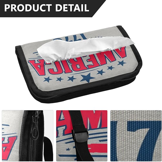 Car Tissue Holder Car Napkin Holder Tissue Box Dispenser Storage Case Sun Visor Mask Holder Accessories with Adjustable Straps Reusable Refillable USA Patriotic 1776