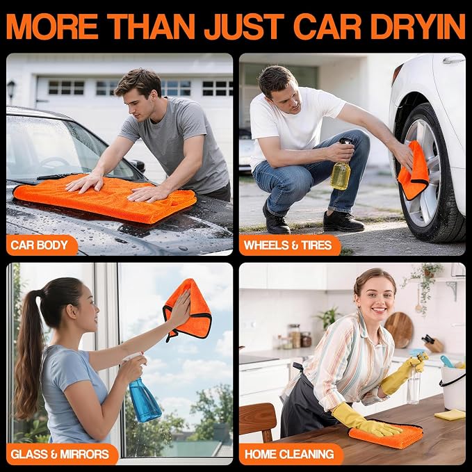 Bolant 4 Pack Twisted Loop Car Drying Towel, Microfiber Towels for Cars 24"x36", Reusable Shammy Quick Dry Cloth for Carwash, for Auto, Boat, RV, Garage & Home