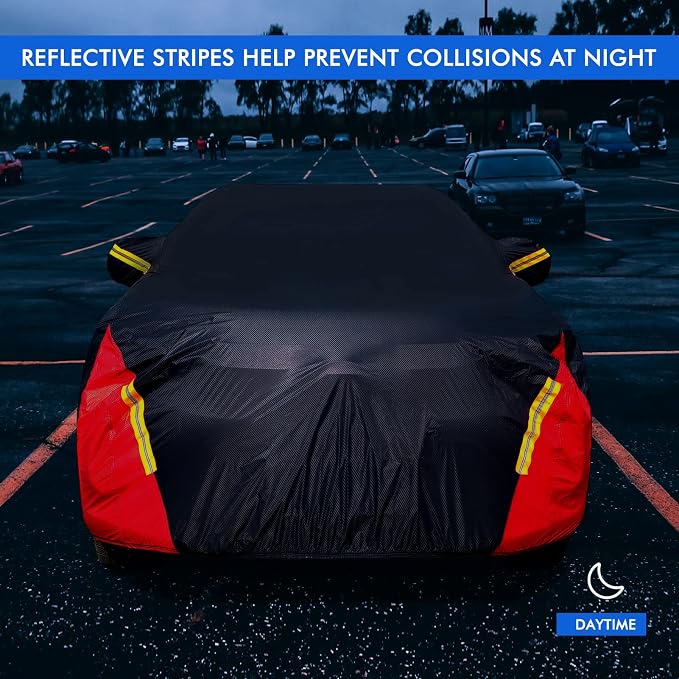 Car Cover Waterproof All Weather for Automobiles, 6 Layers Outdoor Full Exterior Cover Rain Sun UV Snowproof Protection with Zipper Cotton, Mirror Pocket for SUV (191-201 inch)