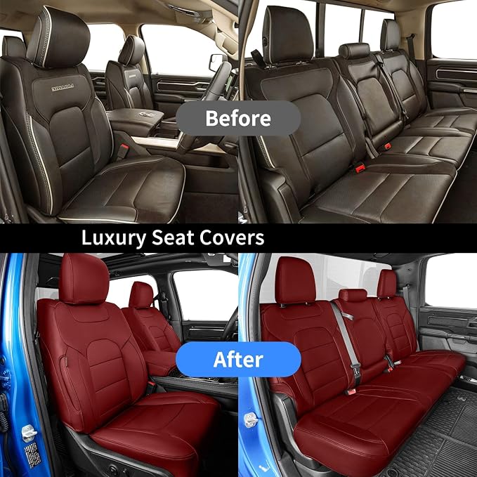coverdream F150 Seat Covers for 2021-2026 Ford F150 SuperCab XL/XLT & 2023-2026 Super Duty SuperCab XL/XLT,2-Door,Fully Covered,Waterproof Leather Seat Protector(Full Set,Wine Red)