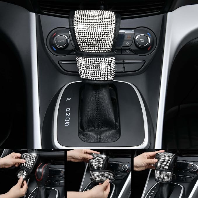 CAR PASS 23 PCS Bling Diamond Car Accessories Set for Women, Leather Seat Covers Full Set Sparkly Rhinestone15'' Steering Wheel Covers Shining Car Floor Mats Cute Aotumotive Interior Sets, Silver