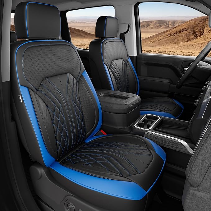 Truck Leather Seat Covers for Chevy Silverado Gmc Sierra 2019-2026 | Crew Cab 1500/2500/3500HD, Bucket Seat, NO Rear Seatback Storage, Scratch-resistant, Easy-clean, Pickup Protector, Full Set