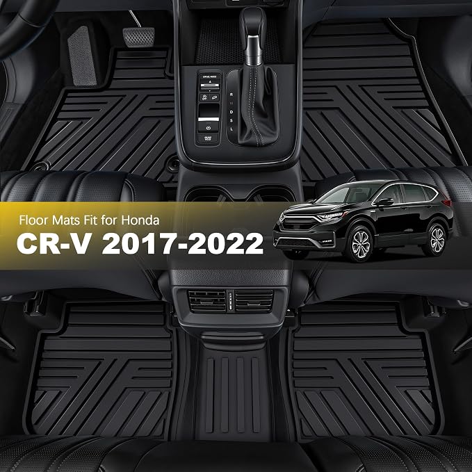 All Weather Rubber Floor Mats for Honda CR-V 2017-2022 (Gasoline & Hybrid) | Custom Fit Heavy Duty Car Mats for CR-V, 1st & 2nd Row, Black