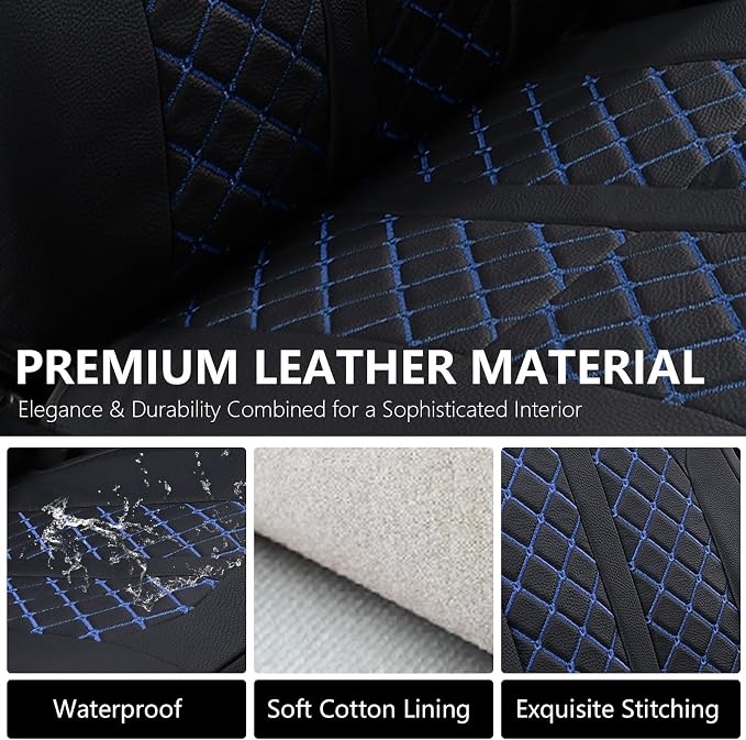 Truckiipa Custom for 4th Gen Tacoma Seat Covers Full Set, Waterproof Leather Seat Cushion Covers Fit for 4th Gen 2024 2025 2026 Toyota Tacoma Double Crew Cab, Full Set, Black&Blue