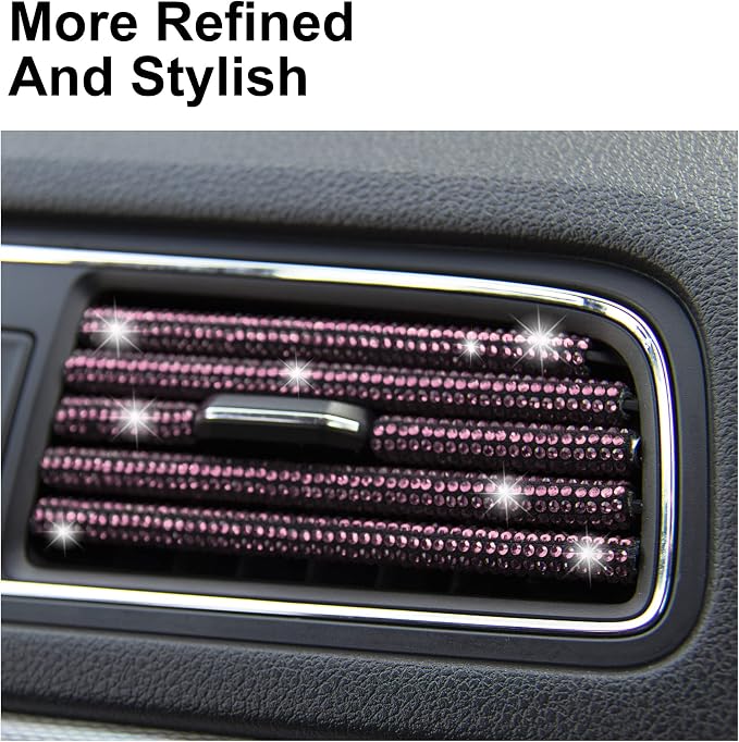LivTee Bling Car Air Vent Outlet Moulding Trim, 10PCS, Pink Rhinestone Diamond, Chrome Finish, PVC Material, Universal Fit