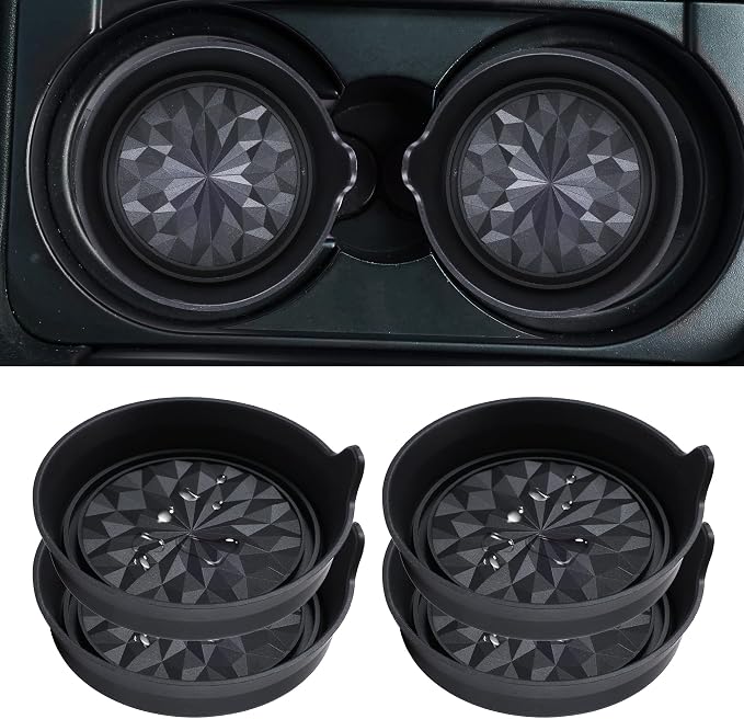 Amooca Car Cup Coaster Universal Automotive Waterproof Non-Slip Cup Holders Sift-Proof Spill Holder Car Interior Accessories 4 Pack Black Flower