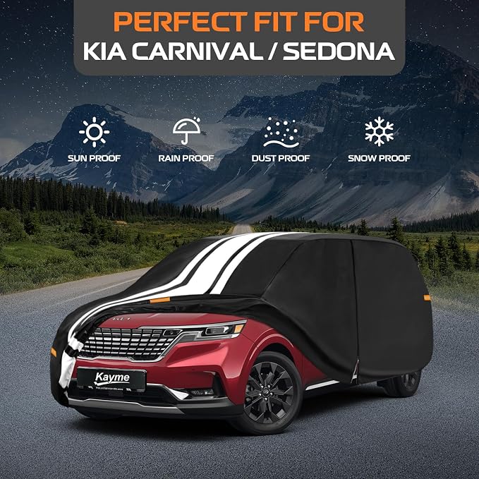Kayme Heavy Duty Car Cover Custom Fit for Kia Sedona (2002-2021)/Kia Carnival (2022-2026) Waterproof All Weather, Gift with Tape/Towel, Outdoor Full Exterior Cover Rain Snow Sun UV Protection.