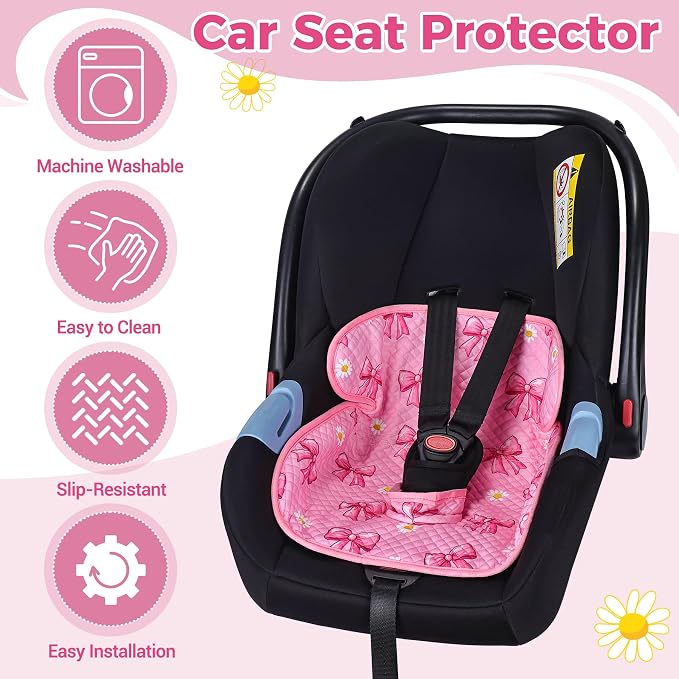 LITTOBEBE2 Pack Waterproof Soft Car Seat Protector for Potty Training, Toddler Car Seat Piddle Liner (Pink Bow, 2PC)