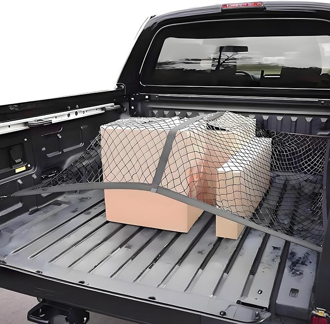 BAILALIBO Cargo Net with Metal Hooks, 48x48 in | Elastic stretchable mesh, adjustable for Pickup/SUV/truck, universal fit, trunk storage, heavy-duty car exterior accessory