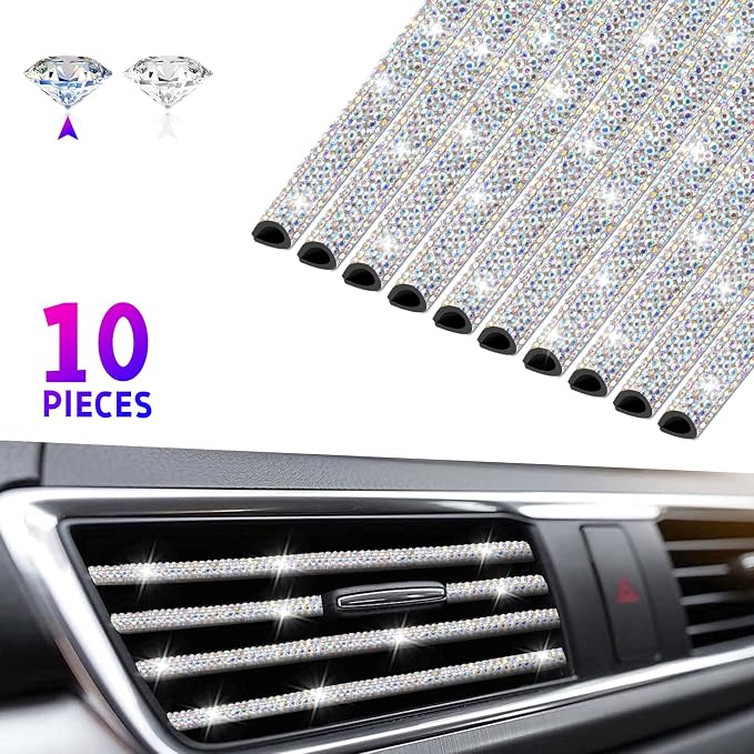 INSAUTO Bling Car Vent Outlet Trim,Sparkle Accessories for Women and Girls,10Pcs Rhinestone Air Conditioner Vent Decoration Strip