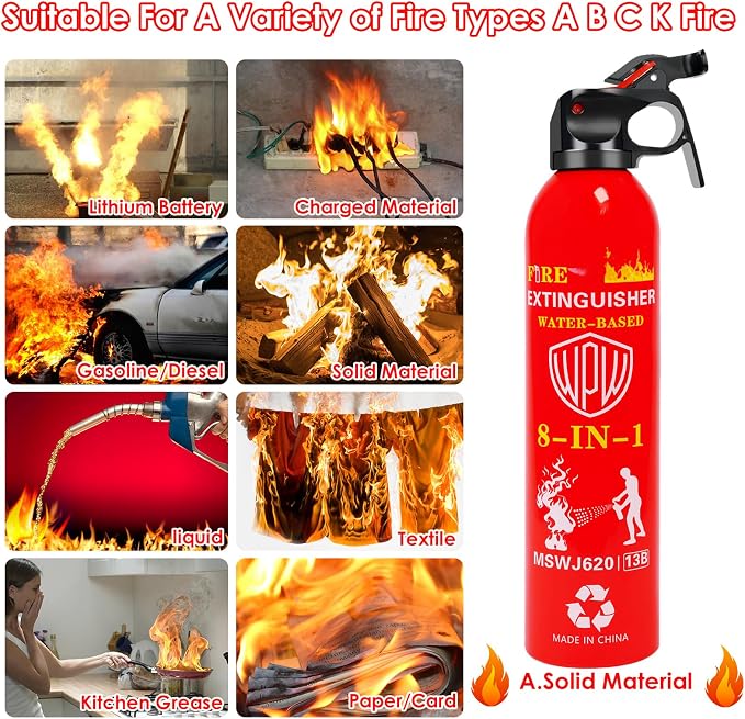 Portable 8-in-1 Water Based Fire Extinguisher for Home Car 2 Pack 21oz Each | Large Volumn 620ml Each, Upgraded Solution for A, B, C, K Fires, with Wall Mount for Vehicle Boat Kitchen Emergency Supplies