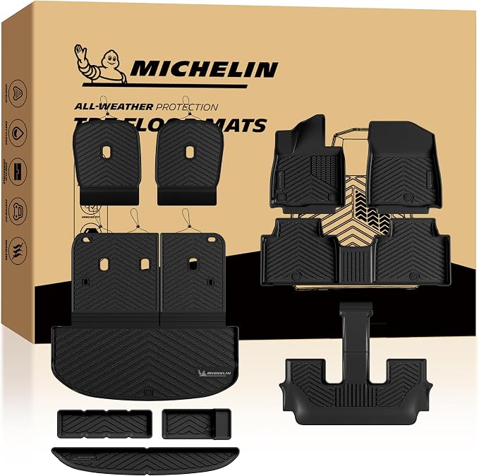 Michelin Vehicle Mats, Premier Series All-Weather TPE Custom Fit Liner for 2027 Kia Telluride Gas 7 & 8 Seats Floor Mats (10 Piece)