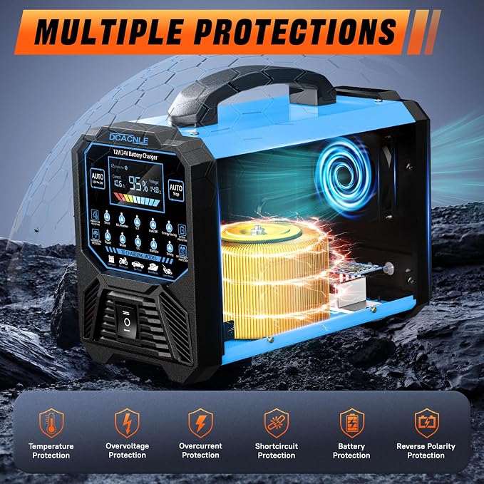 DCACNLE 12V/24V 0-15A Car Battery Charger Heavy Duty,Automatic Maintainer | Smart Trickle Charger,Desulfator with Overcharge Protection & Auto Shutoffs,Suitable for Various Vehicles&Lead Acid Batteries