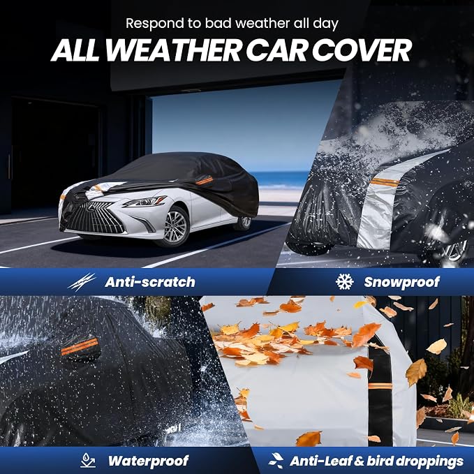 Multi-Layer Car Cover Custom Fit for Lexus ES 300 330 350(2012-2026), 100% Waterproof All Weather for Automobiles, Gift with Towel, Heavy Duty Car Covers for Rain Sun UV Protection with Door Zipper