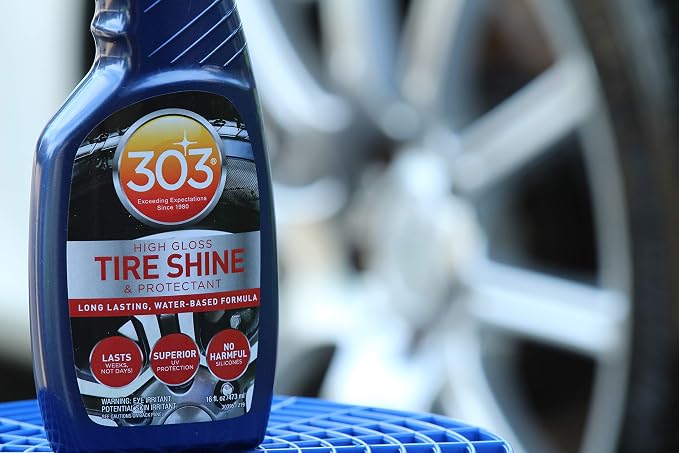 303 Products High Gloss Tire Shine And Protectant - Long Lasting, Water Based Formula - Lasts For Weeks - No Harmful Silicones - Lasts Weeks Not Days, 16 fl. oz. (30395CSR) Packaging May Vary | Water-based tire shine delivers long-lasting gloss without...