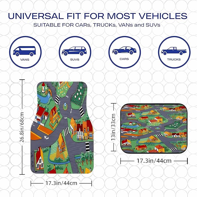 Universal Fit Car Floor Mats Set of 4Pcs, Transportation and Housing All-Weather Front Rear Car Carpet Mats, Non-Slip Car Floor Mat Car Accessories for Automotive Trucks SUV Sedans Vans