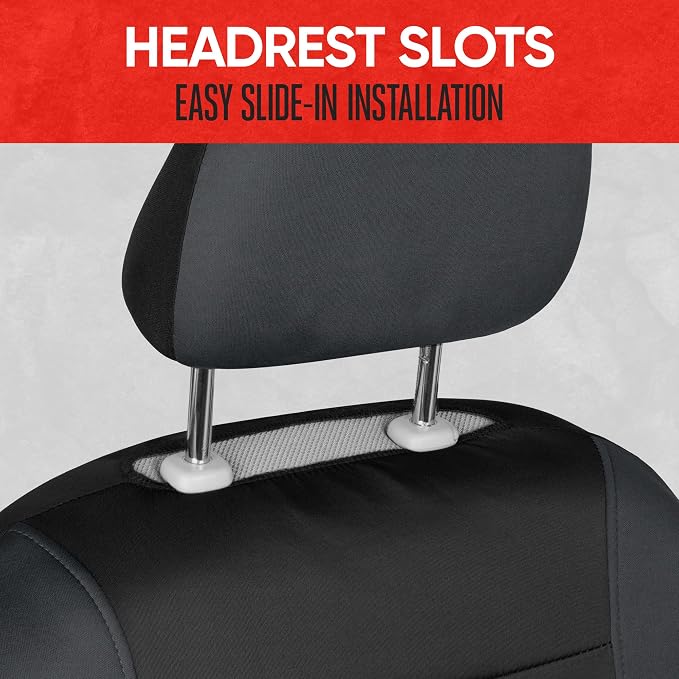 Motor Trend Front & Rear Car Seat Covers Full Set - Charcoal Cloth Bucket Seat Covers for Front Seats + Waterproof Rear Split Bench Cover – Universal Fit for Car Truck SUV Van Interior Protection
