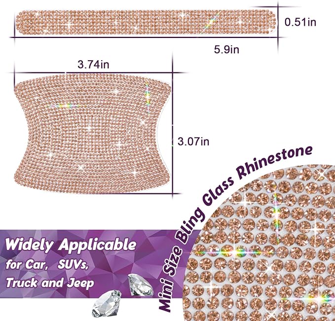 10PCS Car Door Handle Bling Rhinestones Stickers, New Champagne | Universal Auto Door Handle Safety Reflective Strips, Cute Girl's Decoration for Car