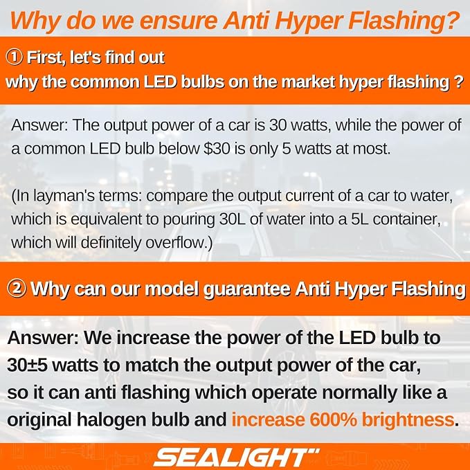 SEALIGHT 7443 7440 LED Bulb Amber Turn Signal Lights, T20 7441 7444 992 W21W LED Light Bulb with Projector Len and Need Extra Load Resistor, Includes Additional Decoders, Pack of 2